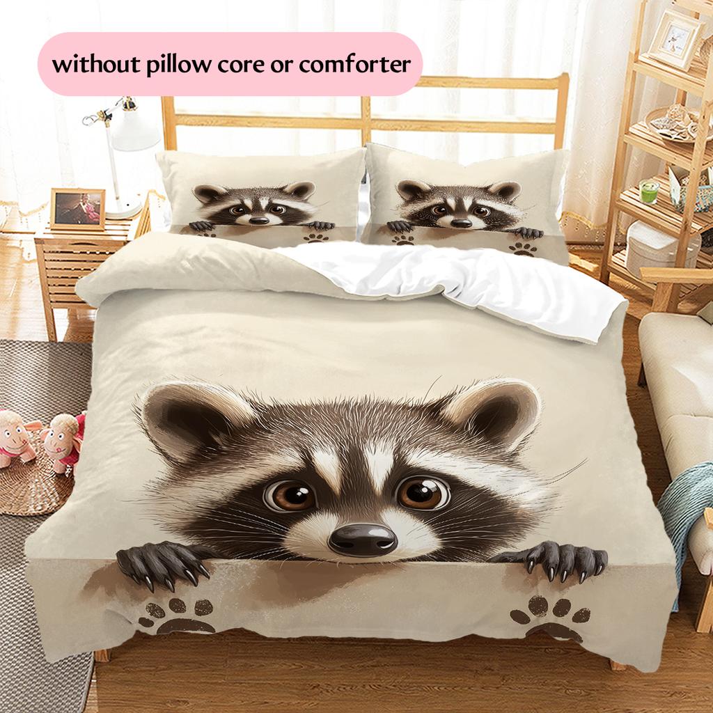 Biancheria da letto con motivo procione Decorazione per la casa Regalo di compleanno (1 * copripiumino + 2 * federa, senza nucleo)