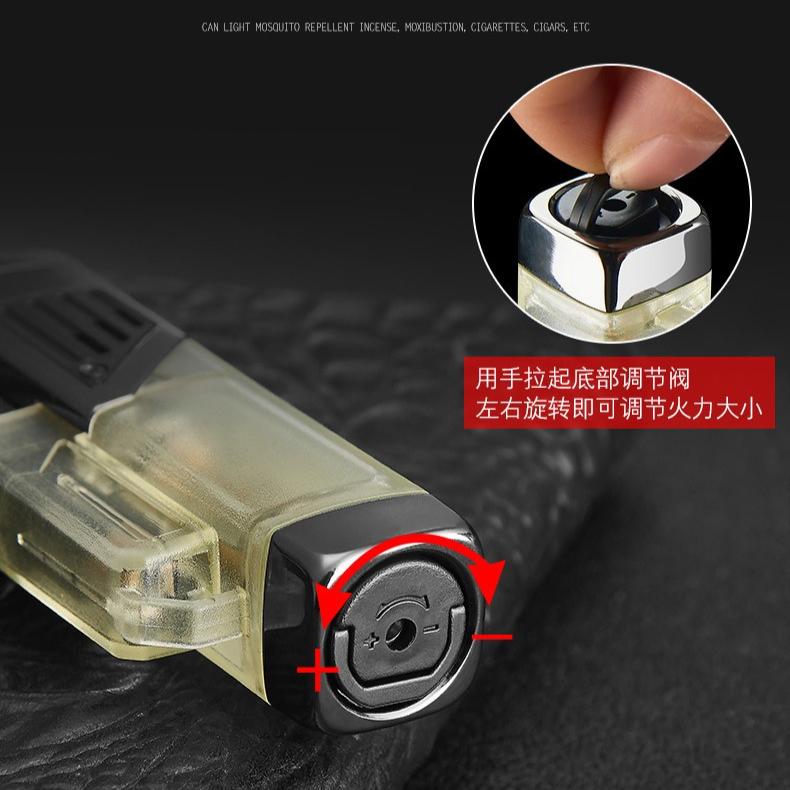 New Four Nozzle Visual Air Chamber Straight Forward Windproof and Waterproof Lighter Cigar Moxibustion Lighting Accessories