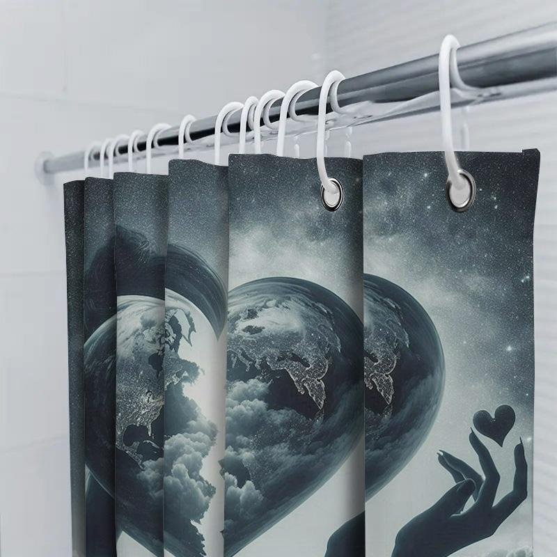 Fantasy Earth Heart Waterproof Shower Curtain For Bathroom Decor