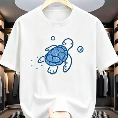 Unisex Cute Sea Turtle Graphic Tee Minimalist Blue Ocean Turtle Print Crew Neck Short Sleeve Casual Shirt For Unisex And Unisex