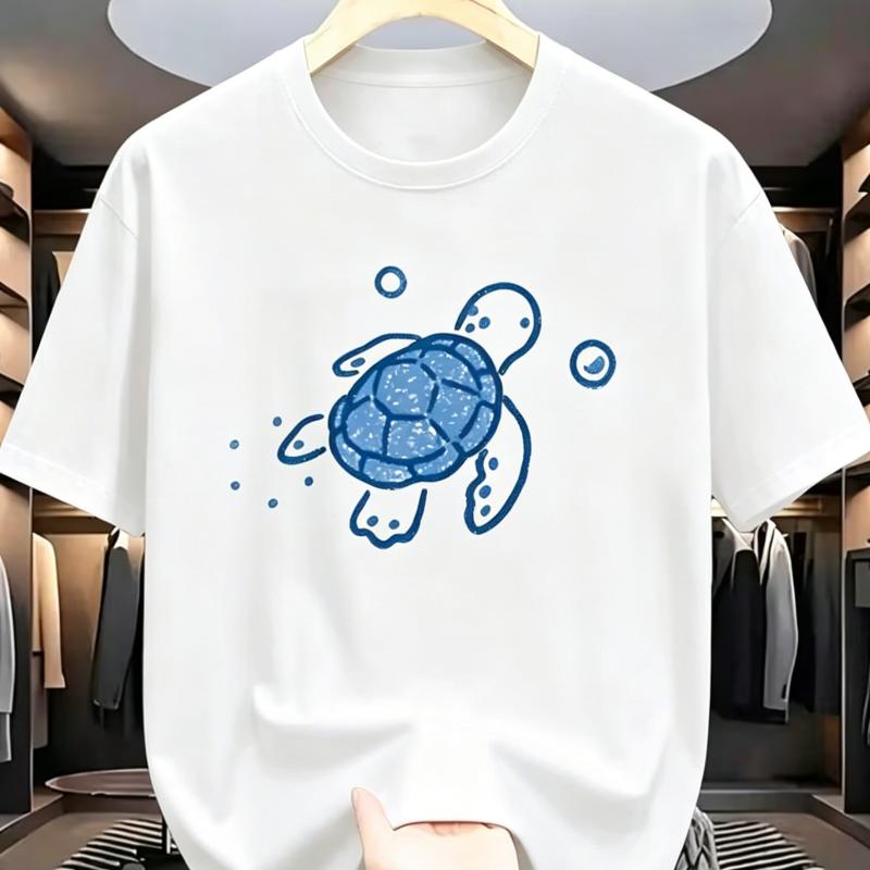 Cute Sea Turtle Graphic T-Shirt Minimalist Blue Ocean Turtle Tee Crewneck Short Sleeve Top for Men Women S