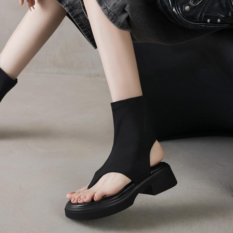 

New women s platform sandals casual black large size shoes summer sandals sleeve one pedal women s cool boots round head 39 чёрный