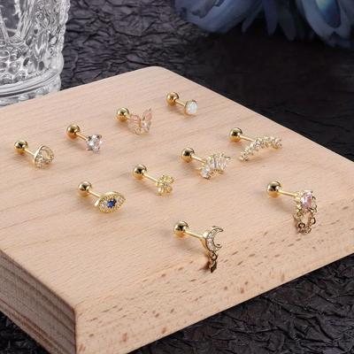 Bobisty 1pc Cartilage Earrings Stud for Women Men Stainless Steel Stud Earrings Hypollergenic CZ Butterfly Piercing Jewelry
