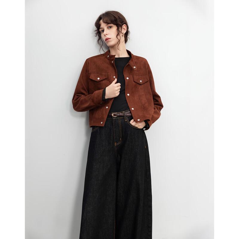 Women's Retro Suede Stand Collar Short Jacket
