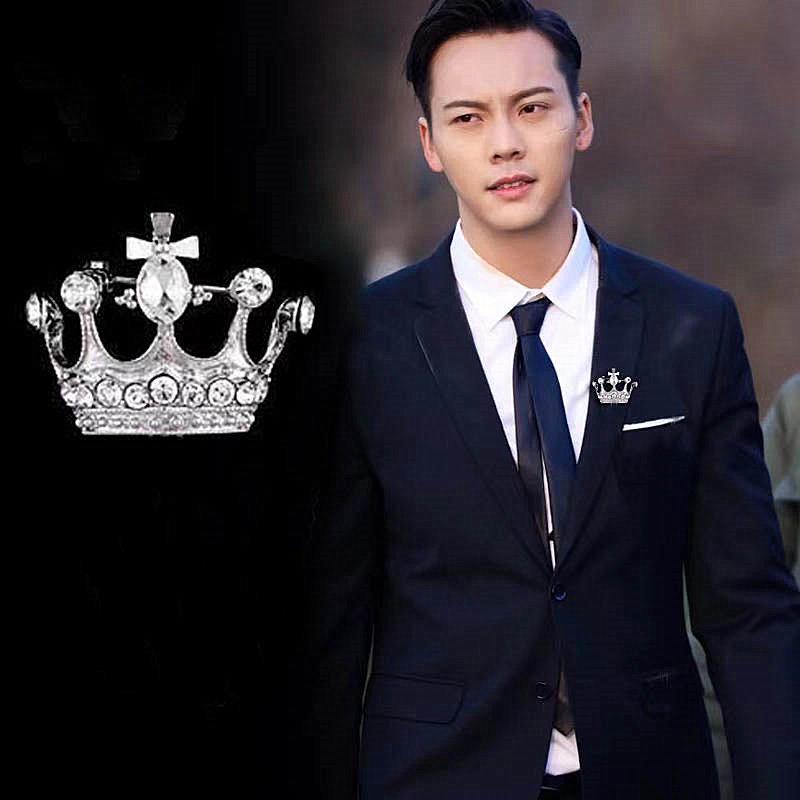 Men s Rhinestone Crown Lapel Pin Brooch Zhenyao Accessories
