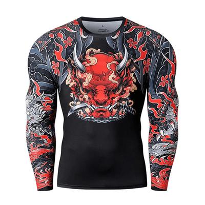 Camiseta estilo samurái japonés para hombre, camiseta de manga larga 3D para gimnasio, camisetas de fitness, camiseta de gran tamaño, ropa deportiva para correr para hombre