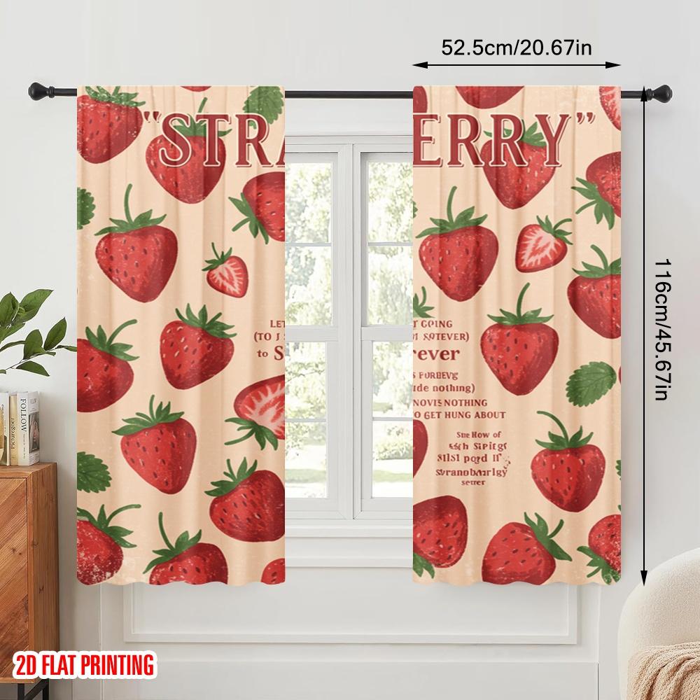 2pcs 2D Flat Printing Scene Curtain Strawberry Fields Forever Polyester Without Electricity Seasonal Party & Holiday Decor
