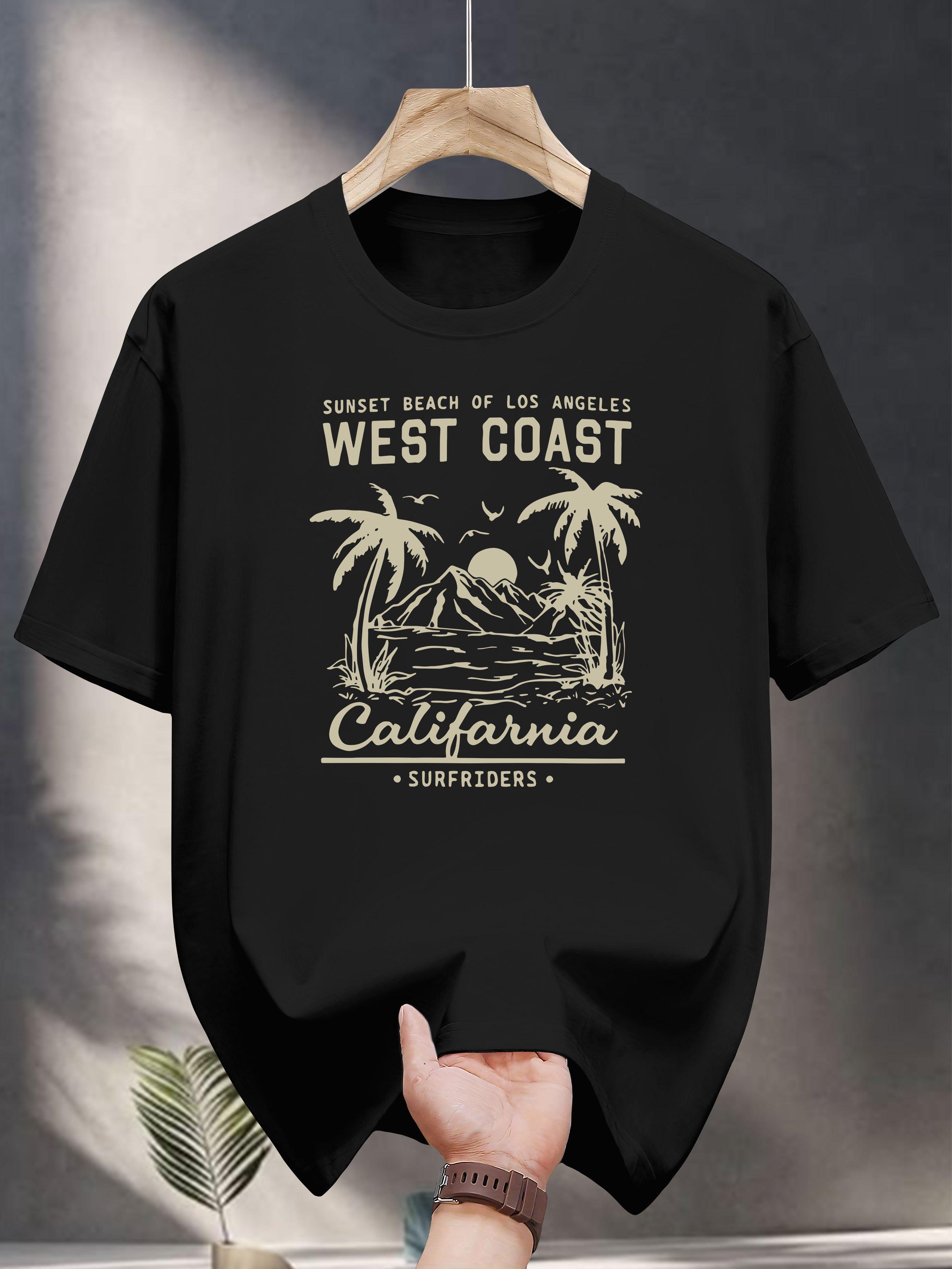 200g 100% Cotton Short Sleeve T-shirt - White Casual Summer Tee with West Coast Beach Graphic Print XL