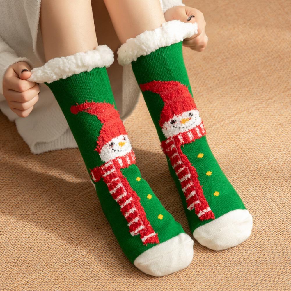 Snowman Thick Thermal Socks Velvet Winter Slipper Socks Kawaii Fleece Socks Women  Indoor