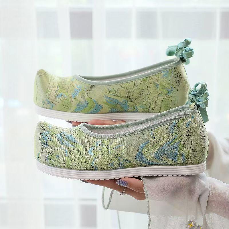 Woman New Chinese Style Retro Hanfu Shoes Increased Internal Shallow Ankle Strap Cocked Shoes Toe Horse-Faced Skirt Shoes