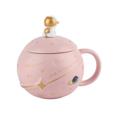 400ml Cute Novelty Astronaut Mug Ergonomic Handle Ceramic Cup With Lid Spoon For Coffee Tea Milk