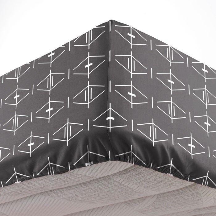 Drap housse 160 x 200 cm Aris geometrix anthracite