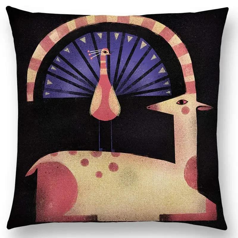 Abstract Fantasy Animals Painting Sofa Throw Pillow Case Dachshund Owl Cat Dog Squirrel Rabbit Fox Elephant Cushion Cover