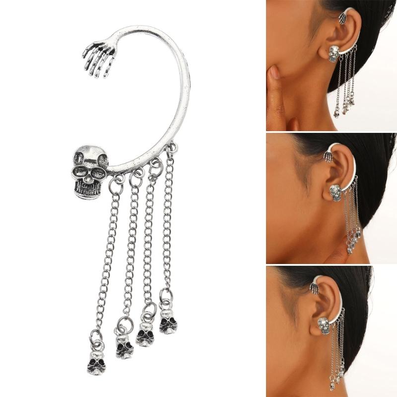 Unique Skull Tassels Earring Fashion Dangle Ear Cuff Comfortable Ear Jewelry Alloy Texture Suitable for Party Wear