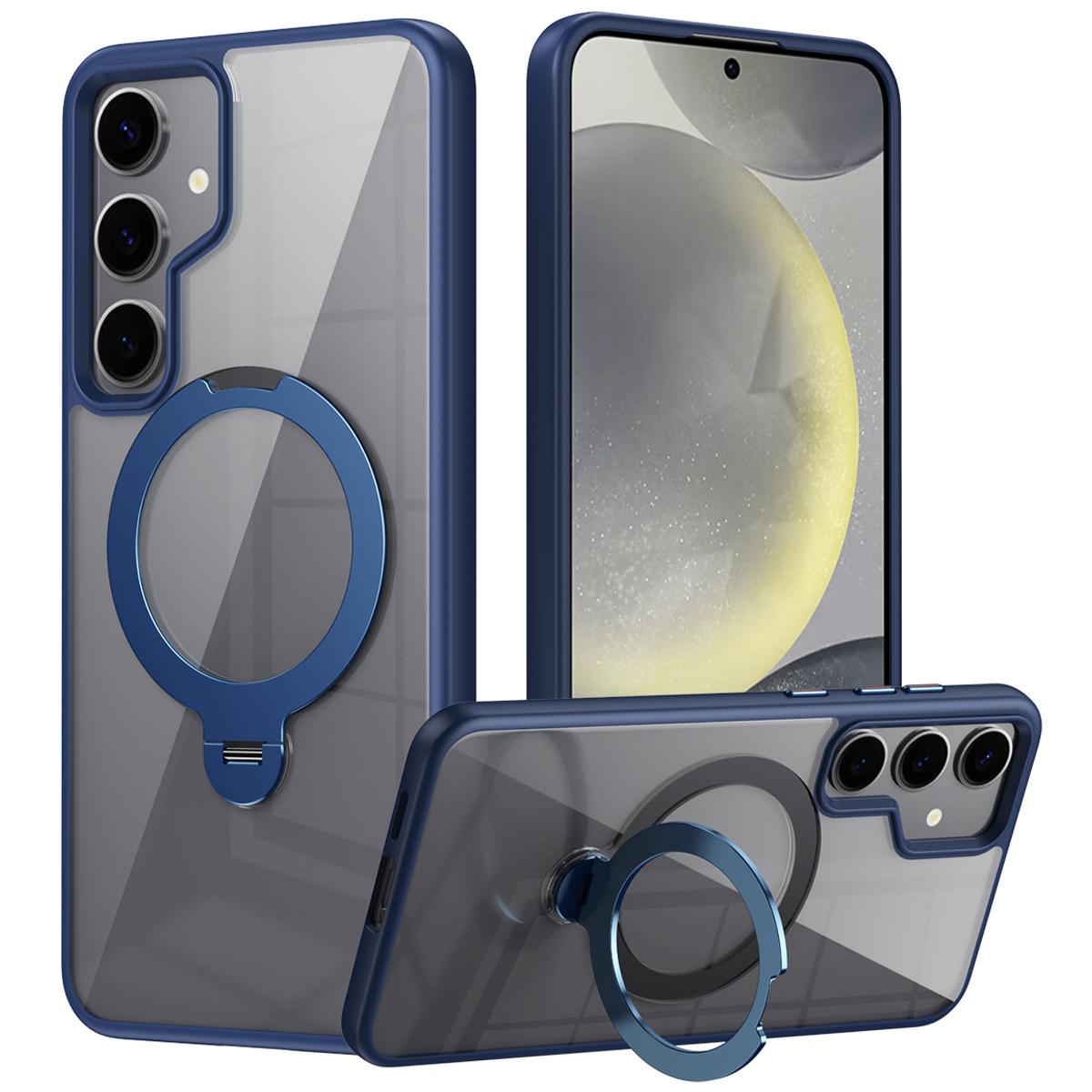 

For Samsung Galaxy S24 Case Compatible with MagSafe Kickstand TPU+Acrylic Phone Cover Blue