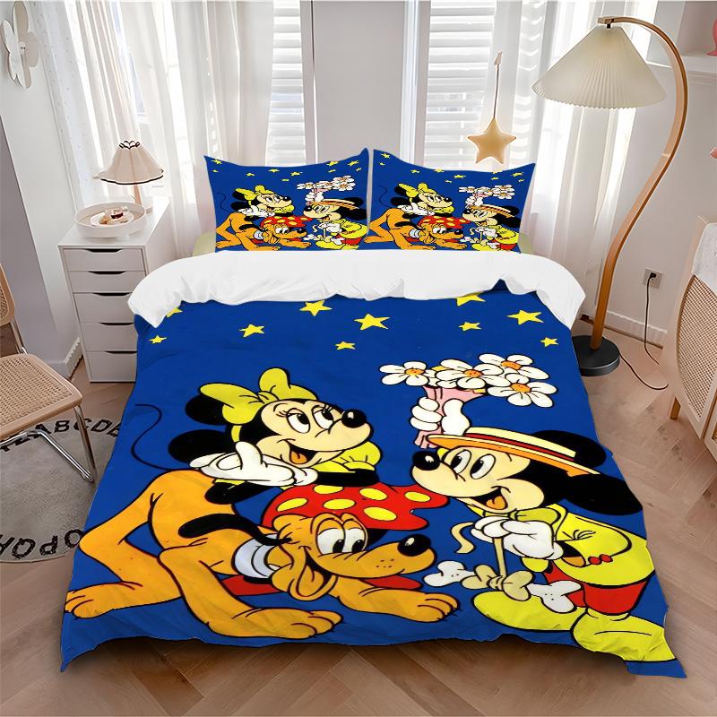 3pcs Mickey Minnie Pluto Quilt Set Soft and Comfortable Bedroom, Guest Room and Dorm Decor Bedding Set Q052