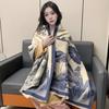 Chinese Style Imitation Cashmere Scarf Double-sided Ink Painting Theme Pashmina Blanket Thick Warm Poncho Scarves Winter Season