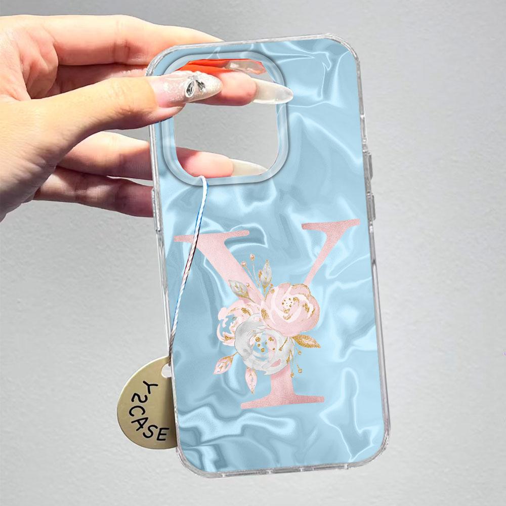 Pink Bule Couple A-Z Letter Flower Shockproof Phone Case For Xiaomi Redmi Note 12 10 8 9 Pro 10S 9s Silicone Shell Back Cover