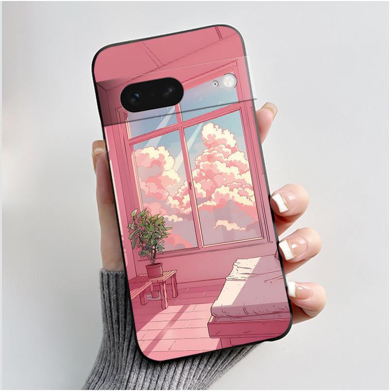 

Phone Case For Google Pixel 7 Soft Silicone Black Case Fashion Elegant Style Pattern Chrysanthemum Grassland Forest Casing Google Pixel 7