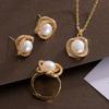 Fashion Exquisite Pearl Geometric Necklace Earrings Ring Jewelry Set For Women French Jewelry Bridal Accessory Set Romantic Gift