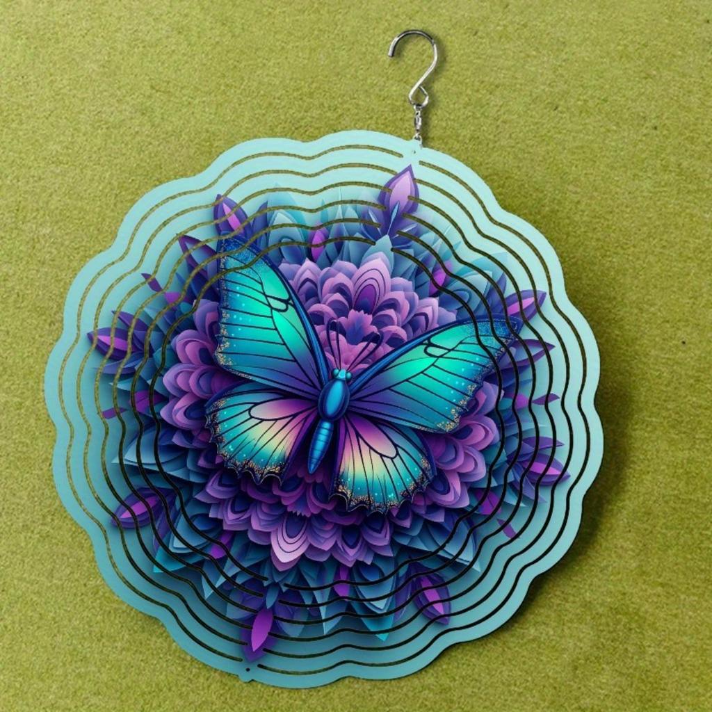 10 Inch Metal Wind Chime with Butterfly Design Vibrant Purple and Teal Outdoor Art for Garden Patio or Porch Christmas Thanksgiving Gift