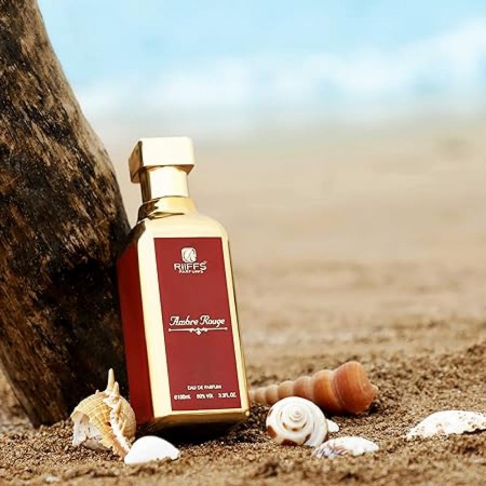 RiiFFS Ambre Rouge Premium Imported Scent, kwiatowy, bursztynowy i aromatyczny, kojący zapach, długotrwały zapach perfum w sprayu dla mężczyzn i kobiet, 100 ml