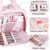Large Travel Makeup Bag 180° Wide Opening Toiletry Organizer Water-Resistant Padded Cosmetic Case With Handle For Full-Size Bott