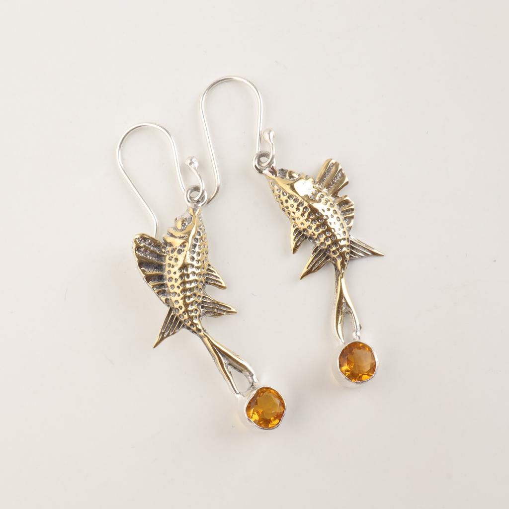 Citrine Gemstone 925 Sterling Silver Jewelry Earrings 2.17" Unique Gift Idea EE-148-10