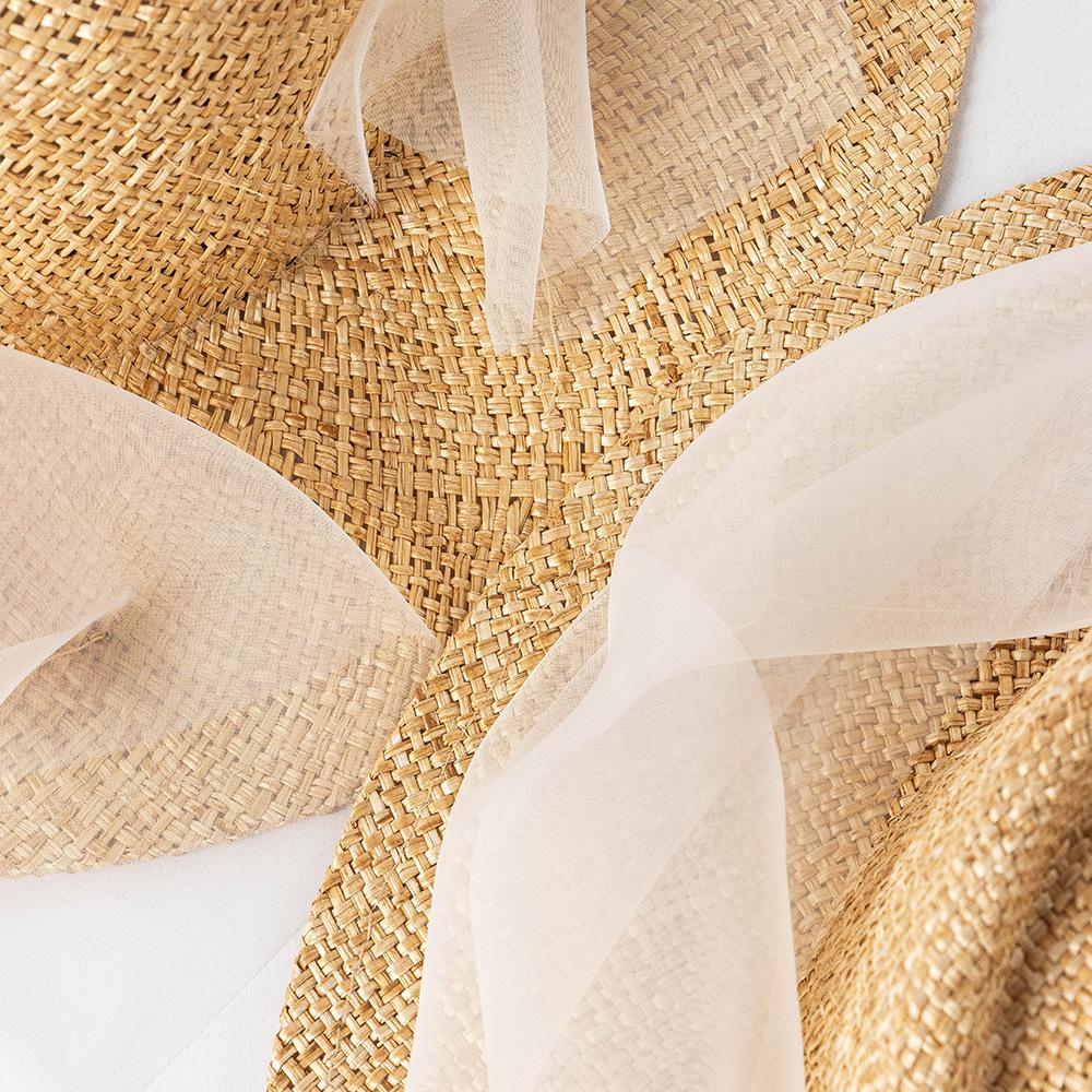 Korejská verze módy retro elegantní síťová gáza plochý cylindr venkovní ochrana proti slunci stínění konkávní styl dámský slaměný klobouk