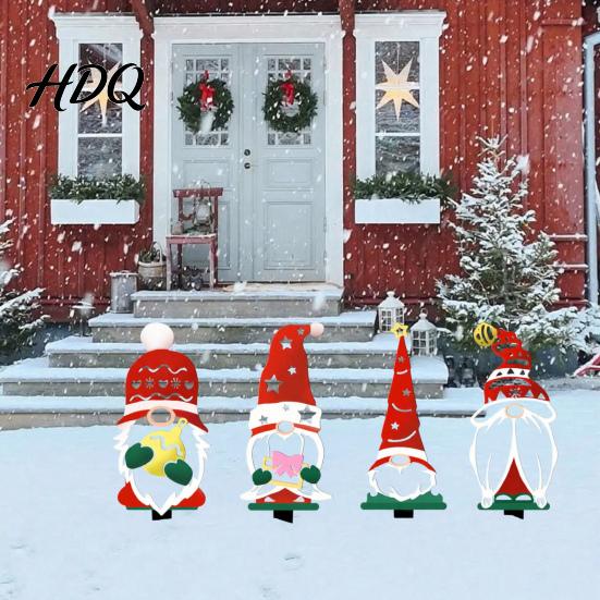 Outdoor Christmas Yard Signs 4Pcs Metal Gnome Garden Stakes Decorative Iron Signs Weather Stakes Resistant Sculptures for Lawn Flower Bed & Holiday
