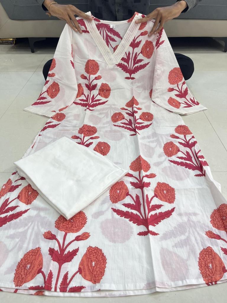 Indisches Designer Baumwollkordel Set Damen Bollywood Partykleidung Oberteil Tunika Kurta Hose Set Kleid