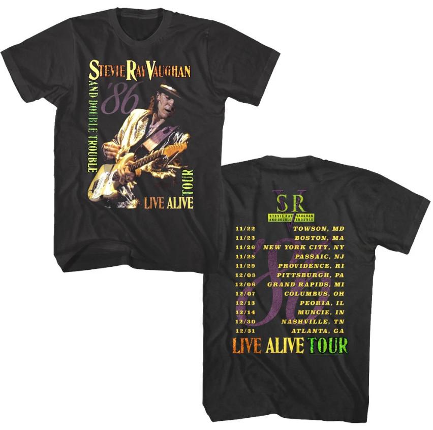 Stevie Ray Vaughan amp Double Trouble LIVE ALIVE Tour 1986 Men039s T Shirt Rock Band Unisex T-Shirt S