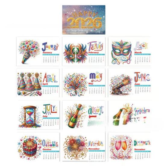 DIY Rhinestone Art Painting Desk Calendar Kit 12-Month Home Office Planner 2026 Practical Sparkling Rhinestone Craft Calendar