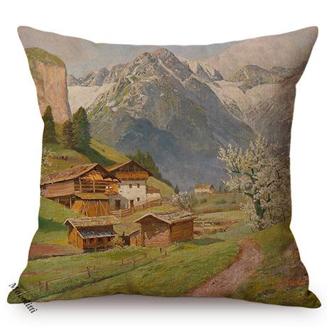 Nordic Rural Landscape Oil Painting Art Sofa Decoration Cushion Cover Rivers Scenery Style Car Chair Throw Pillow Case Cojines