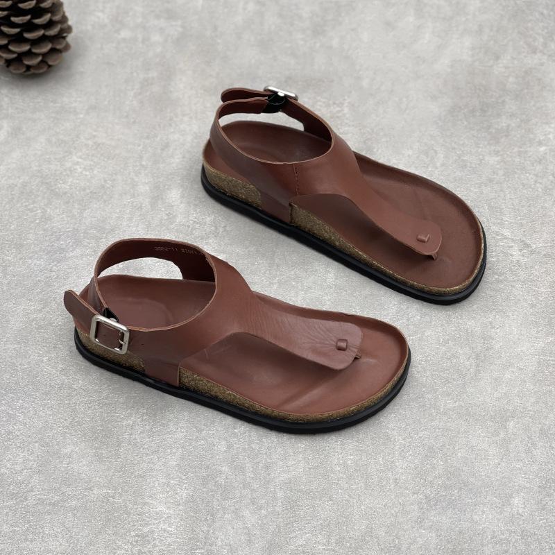 Fashion GKTINOO Handmade Genuine Leather Flat Sandals For Summer 2025 New Solid Color Square Buckle Simple Soft Cowhide Women's Shoes