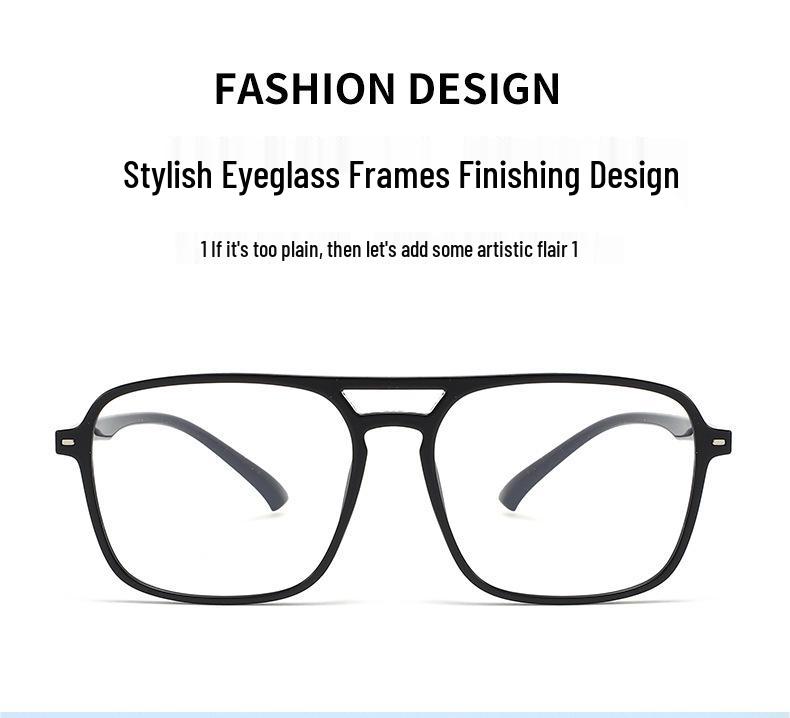 Unisex TR90 Anti-Blue Light Glasses Frame - Street Style, Double Bridge, Flat Lenses