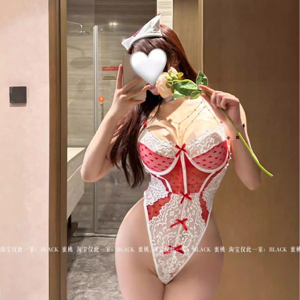Sex Underwear Body Sculpting Nurse Uniform One-piece Clothes + Lace Lace Bow Heart-shaped Perspective Sexy Hat