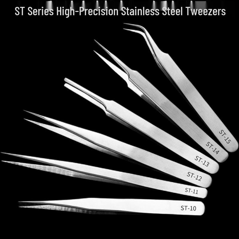 1.5mm Thick Stainless Steel Precision Tweezers with Bent Tip for Hair Plucking and Eyelash Curling