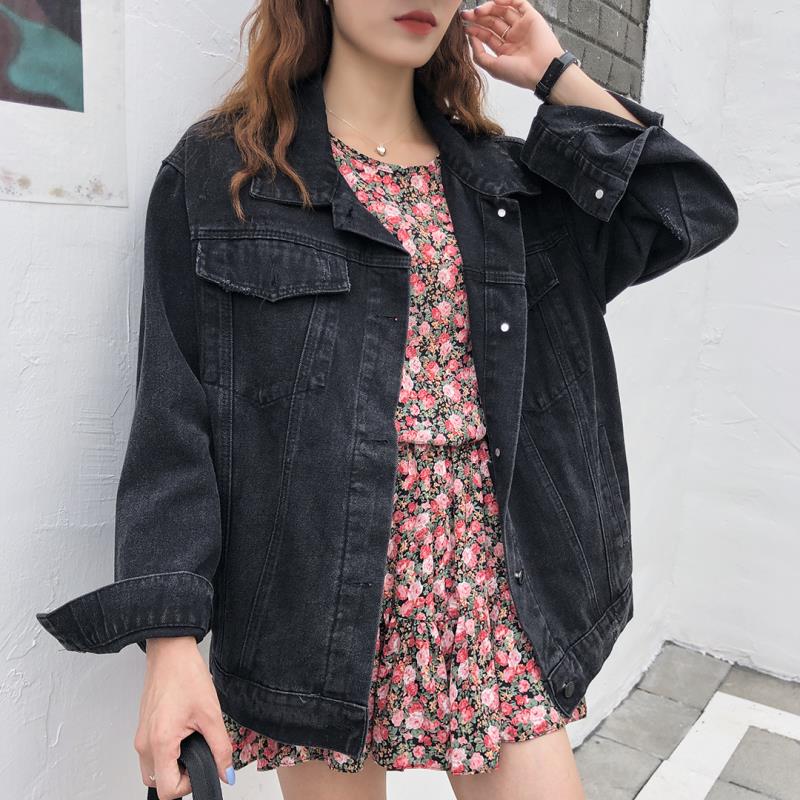 Vintage Oversized Multi Floral Embroidered Denim Jacket Women Cowboy Long Sleeve Lapel Casual Denim Coat Streetwear Outwear