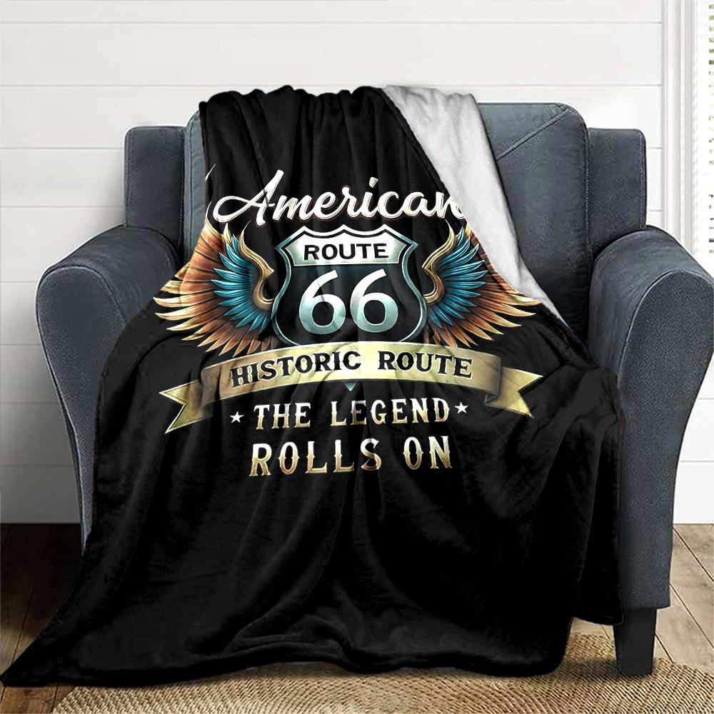 1pc American Route 66 Soft Flannel All Season Throw for Home, Office, Outdoor UseDurable Comfort Soft Warm Throw for Home