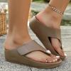 Fashion Casual Love Pearl Decoration Khaki Flip Flops Women 2025 Summer Medium Wedge Heels Sandals Vintage Soft Sole Beach Slippers