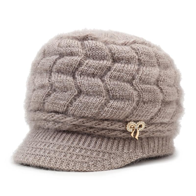 Autumn Winter Women's Hat Thick Wool Hat with Duck Tongue Middle-Aged and Elderly Knitted Hat Mother Hat Pullover Hat