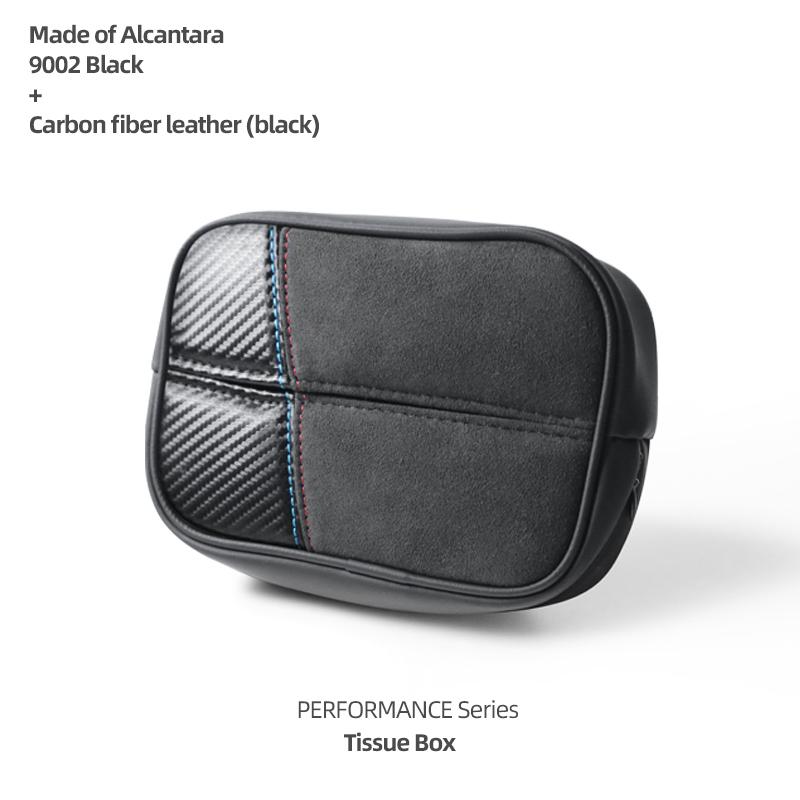 For BMW E90 E60 F30 F20 G30 E92 G20 E91 F31 E61 F36 X1 X3 X5 Made of Alcantara Car Tissue Holder Box Napkin Case with Fix Strap 9002 Carbon leather