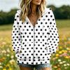 Women's Polka Dot Print Long Sleeve Hooded Jacket with Pockets and Casual