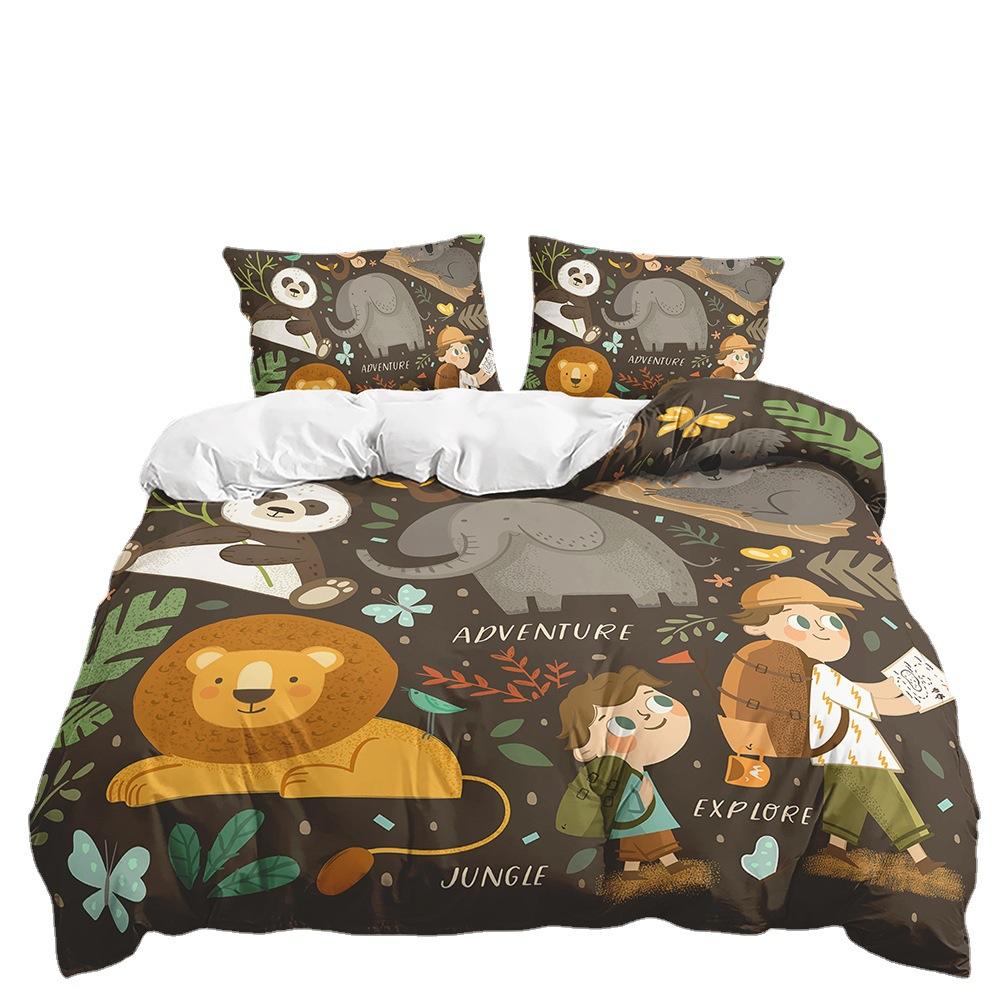 Three-Piece Cartoon Jungle Animal Quilt Cover Digital Printing Kit Two-Piece Set Four Seasons Pass