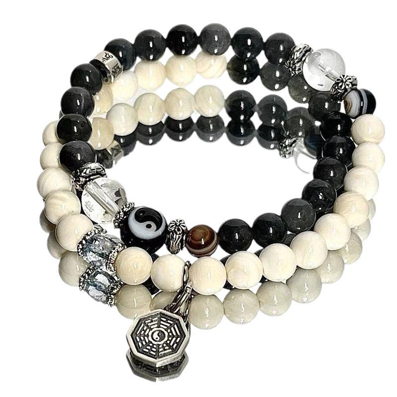 New Chinese Retro Double-Layer Bracelet for Women, Unique Design, Ancient Style Fashion, Shangui Flower Coin Hand String for Men