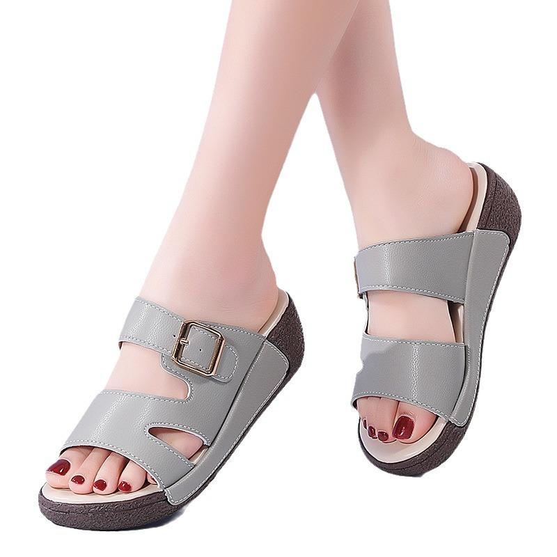 Summer Thick-bottomed Half-tow Casual and Comfortable One-word Slippers Women's Slope Heel Non-slip Niche Cool Slippers