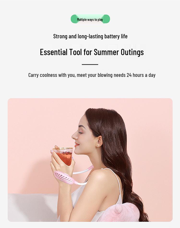 Third Generation Portable Neck Fan with Aromatherapy, Long-lasting Replaceable Battery, Silent Operation, and USB Charging.
