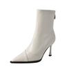 Pointed Wind Thin Boots Thin Heel High Heel Short Boots Women's Splicing Zipper Autumn and Winter New Temperament