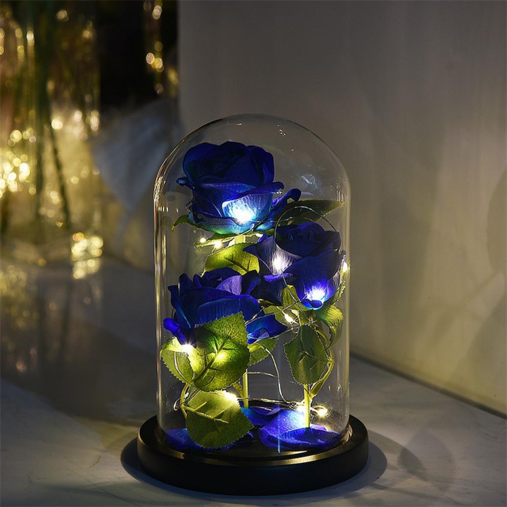 Gold Foil Rose Glass Cover Multipurpose Rose Decoration In Glass Dome with Black Wood Base Romantic Valentine's Day Gifts